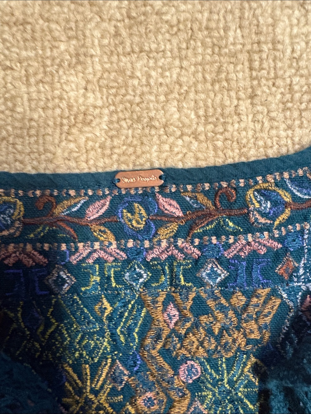 Free People Embroidered Teal Sleeveless top - Picture 2 of 3